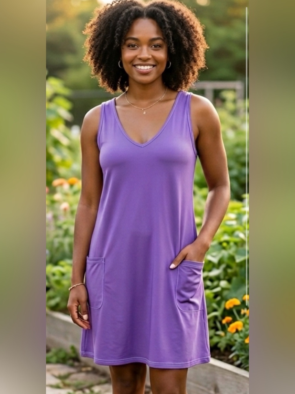 Purple V-Neck Sleeveless Pocket Dress size M